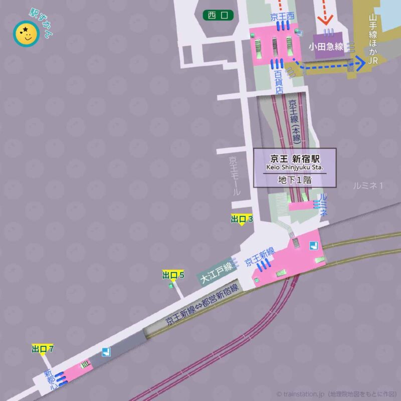 京王 新宿駅構内図と周辺地図