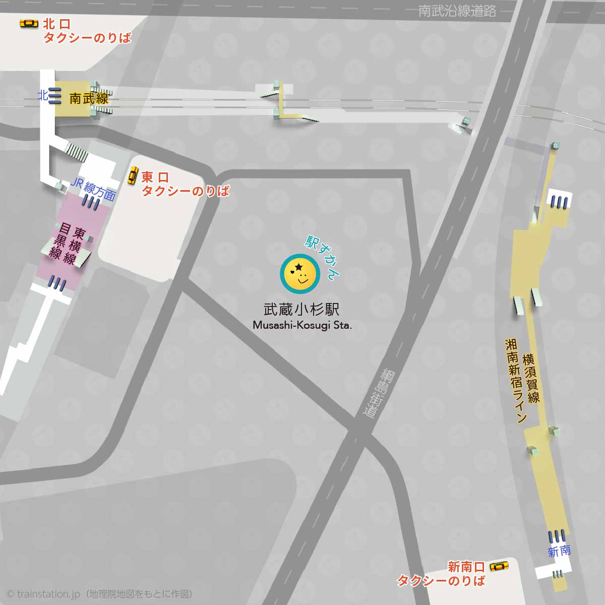 武蔵小杉駅タクシー乗り場マップと駅構内図
