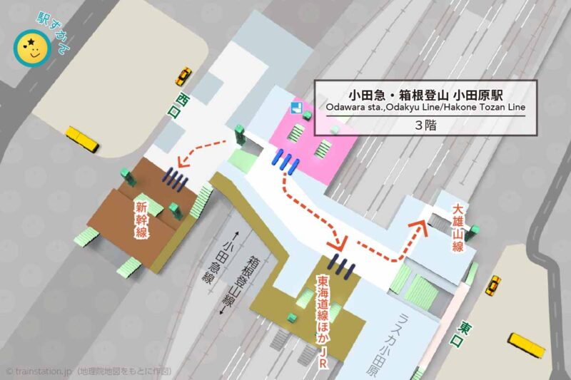 小田急 小田原駅構内図と周辺地図,乗り換えルート
