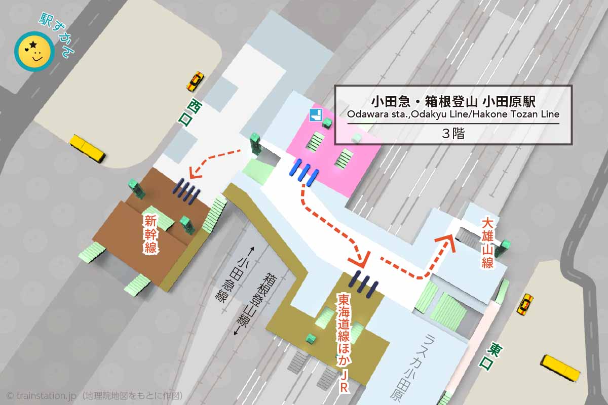 小田急 小田原駅構内図と周辺地図,乗り換えルート