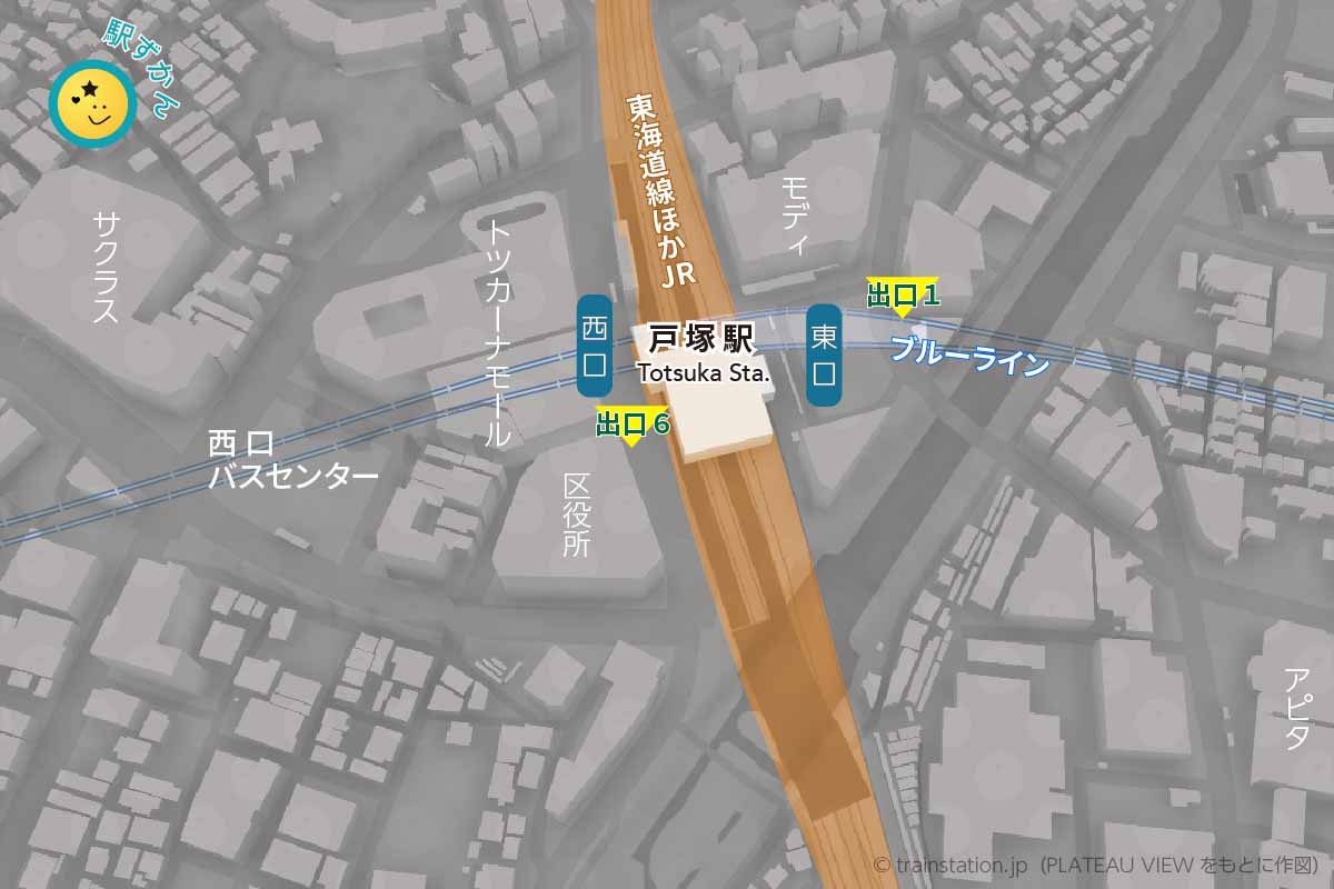 戸塚駅周辺地図,市役所,バスセンター,トツカーナほか