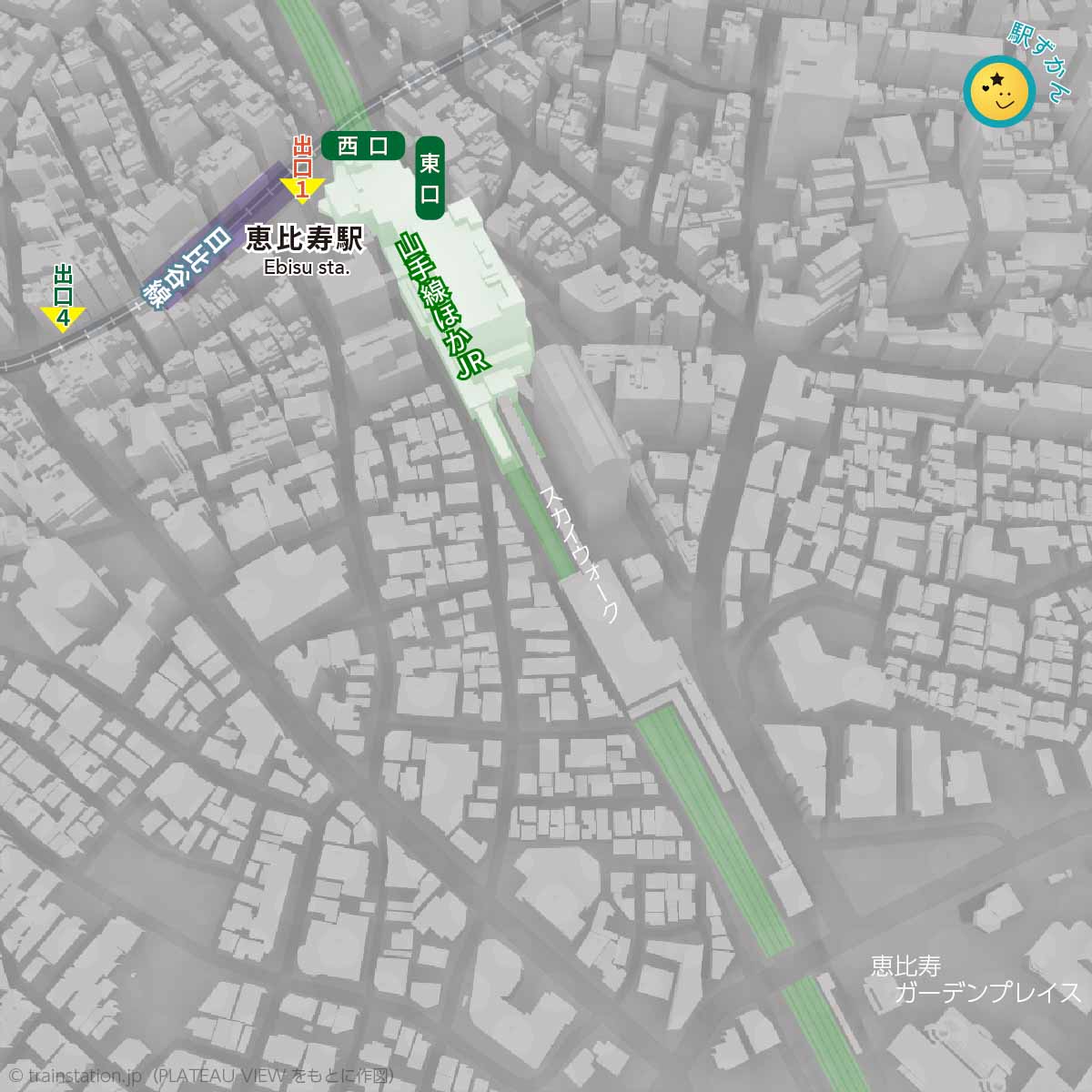 恵比寿駅の周辺マップ・乗り入れ路線図