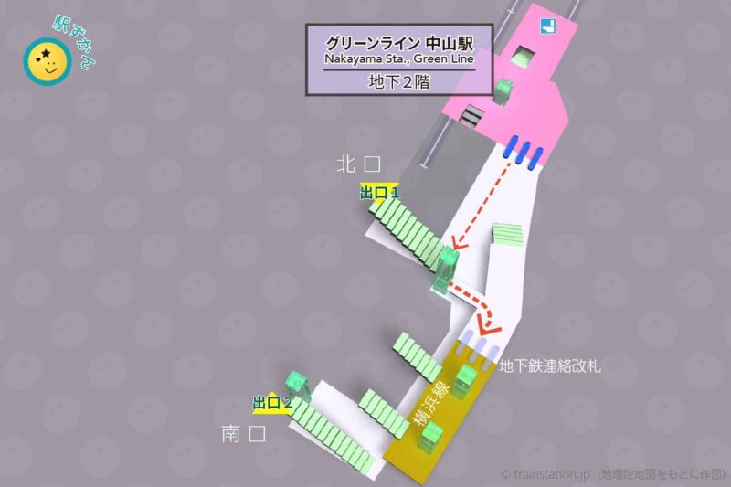 グリーンライン中山駅構内図と周辺地図