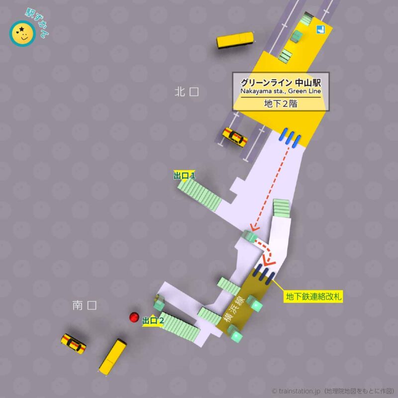 グリーンライン中山駅構内図と周辺地図