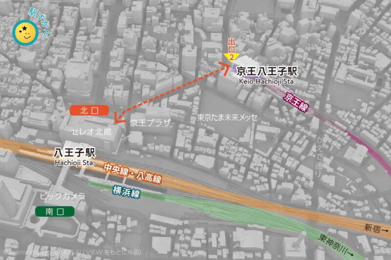 八王子駅と京王八王子の乗り換えルート・路線図