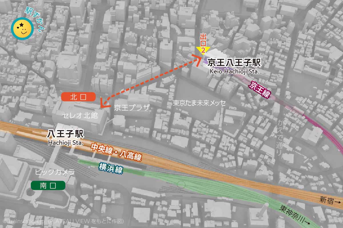八王子駅と京王八王子の乗り換えルート・路線図
