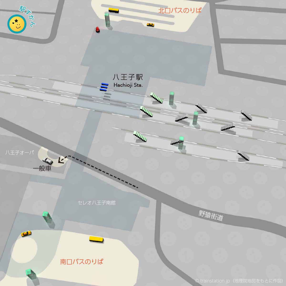八王子駅ロータリーマップ,バス乗り場,一般車車寄せ
