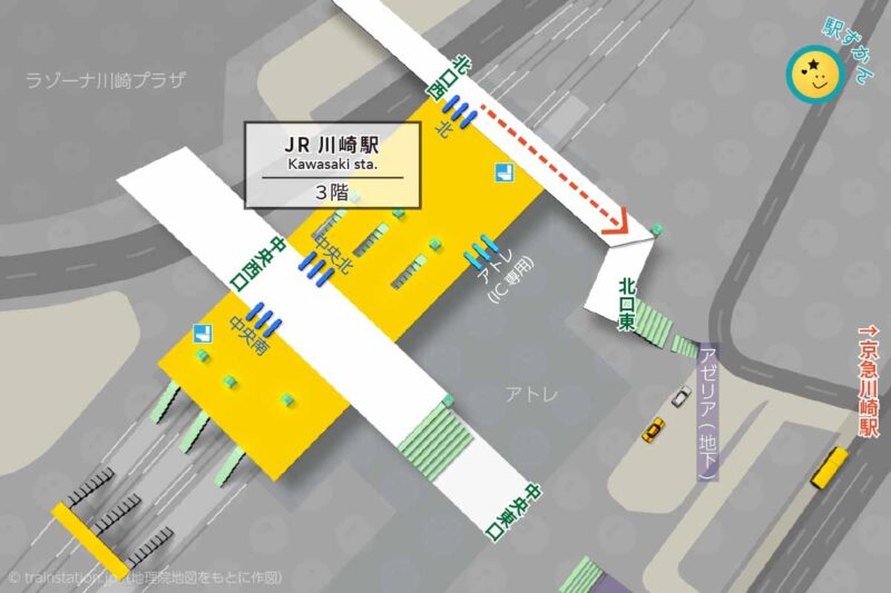 川崎駅構内図と周辺地図,ラゾーナ,アゼリア