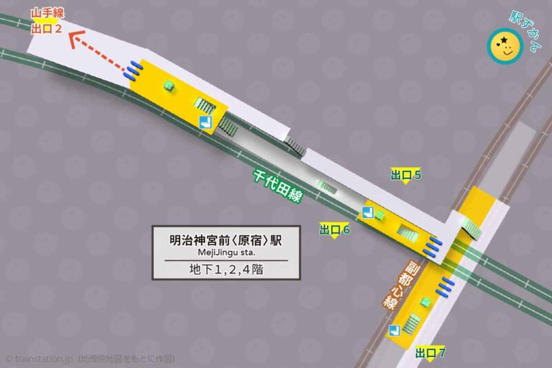 明治神宮前駅の構内図と周辺マップ