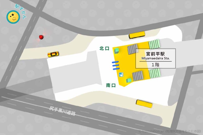 宮前平駅構内図（田園都市線）と周辺地図