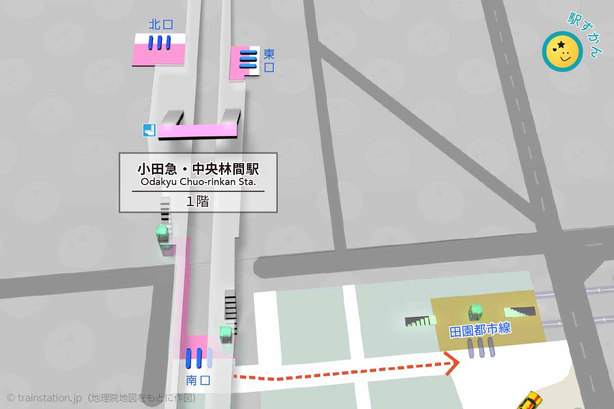 中央林間駅構内図(小田急江ノ島線)と周辺地図