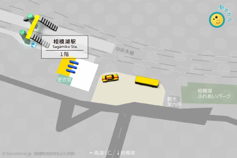 相模湖駅構内図（JR東日本）と周辺地図