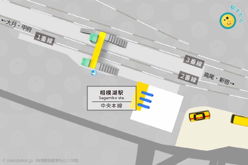 相模湖駅ホーム図,跨線橋やエレベータのマップ