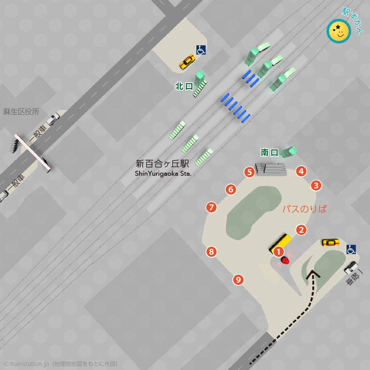 新百合ヶ丘駅ロータリーマップ(車寄せ・バス停)