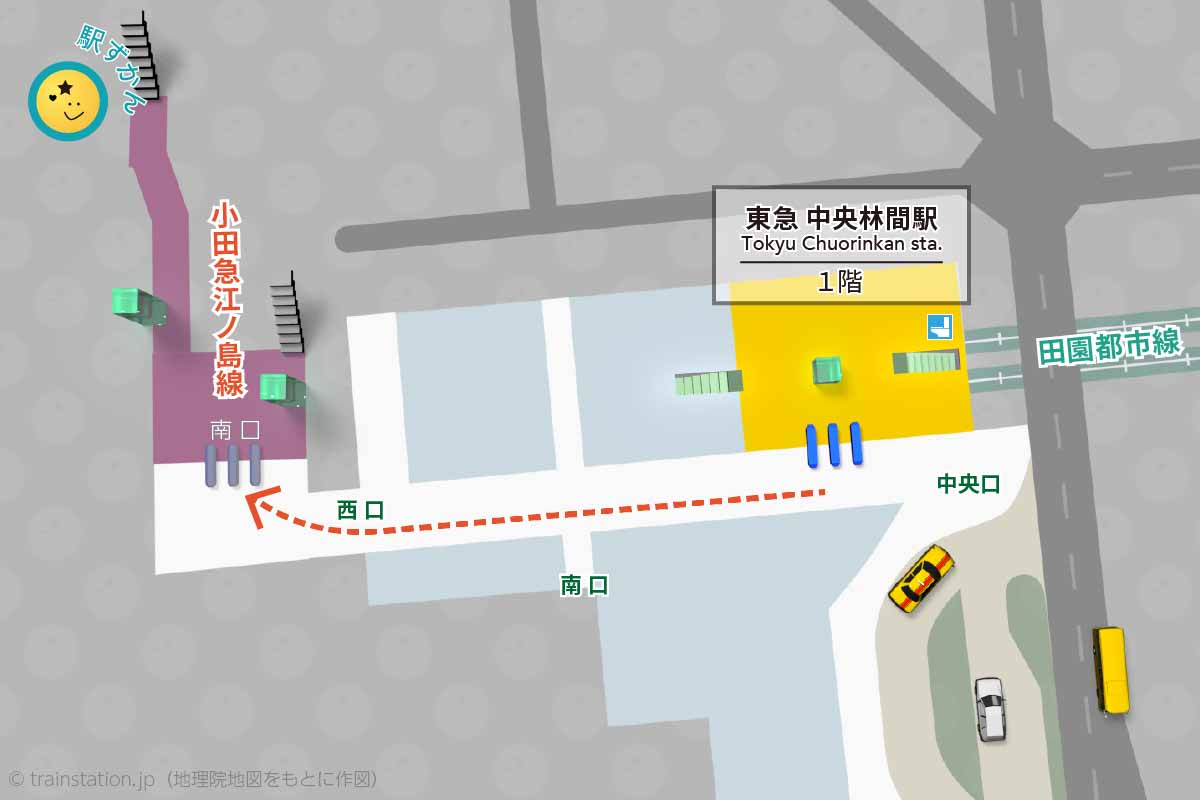 田園都市線 中央林間駅構内図と周辺地図