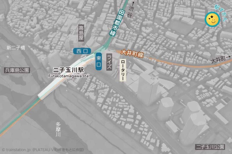 二子玉川駅周辺マップ,ライズや高島屋の場所
