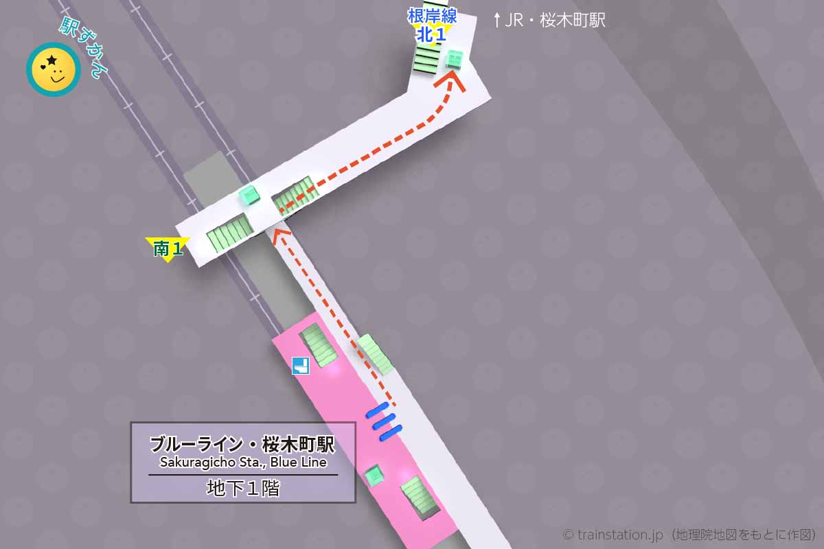 桜木町駅構内図(市営地下鉄ブルーライン)と周辺地図