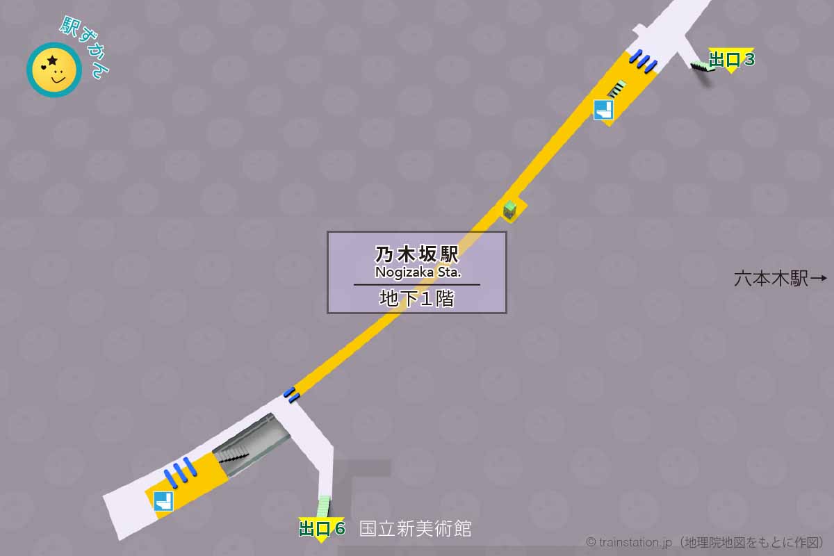 乃木坂駅構内図(千代田線)と周辺地図