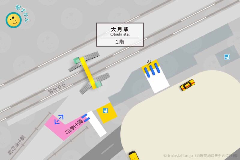 大月駅構内図と周辺地図, 乗り換えルート