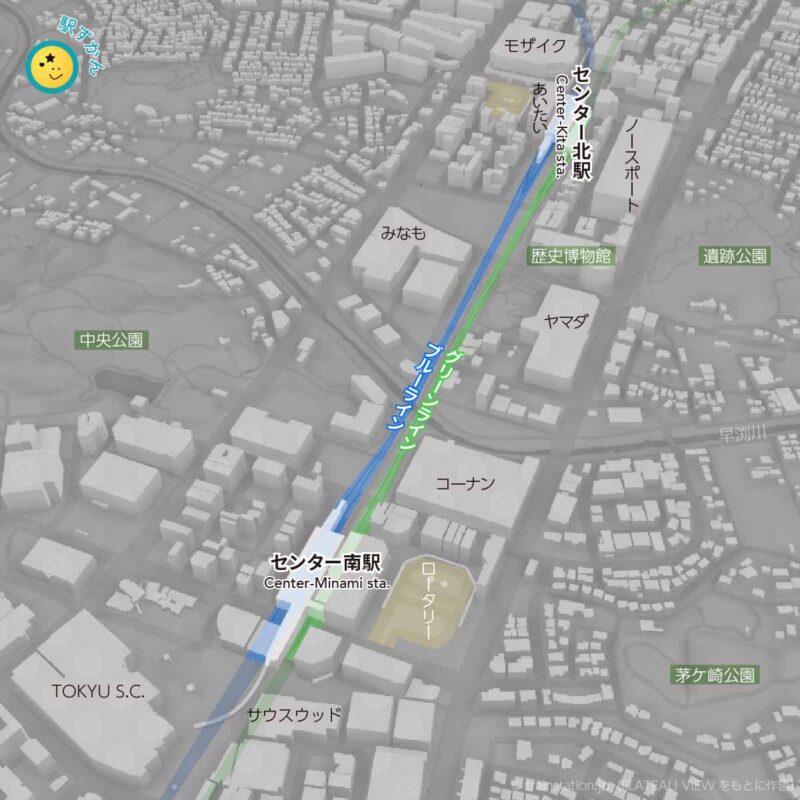 センター南とセンター北の違いがわかる地図