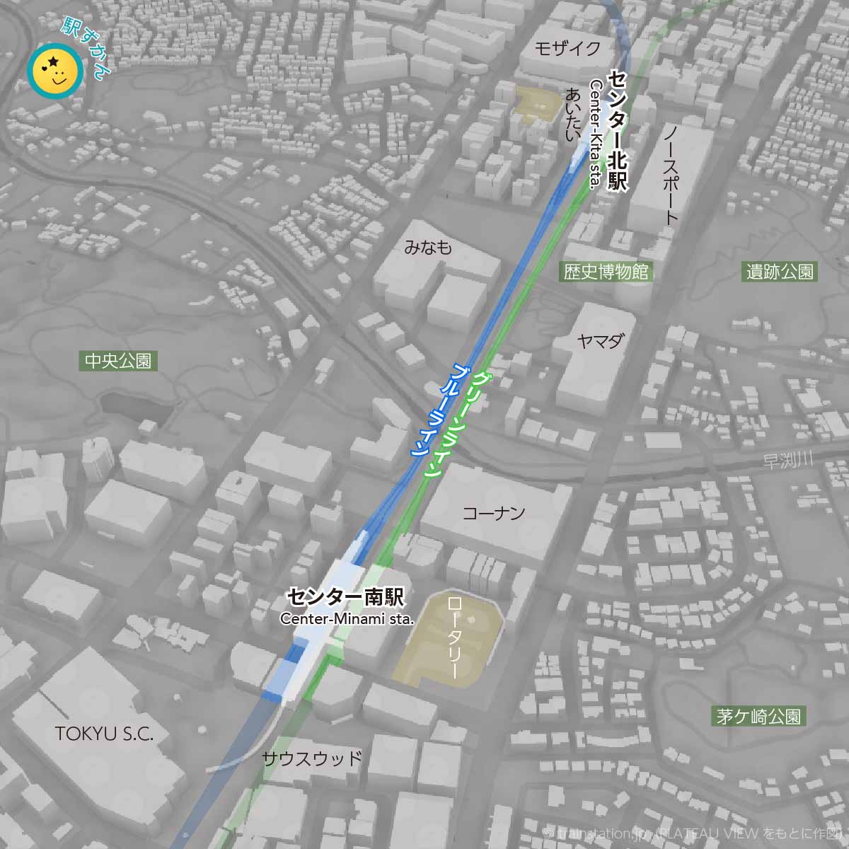 センター南とセンター北の違いがわかる地図