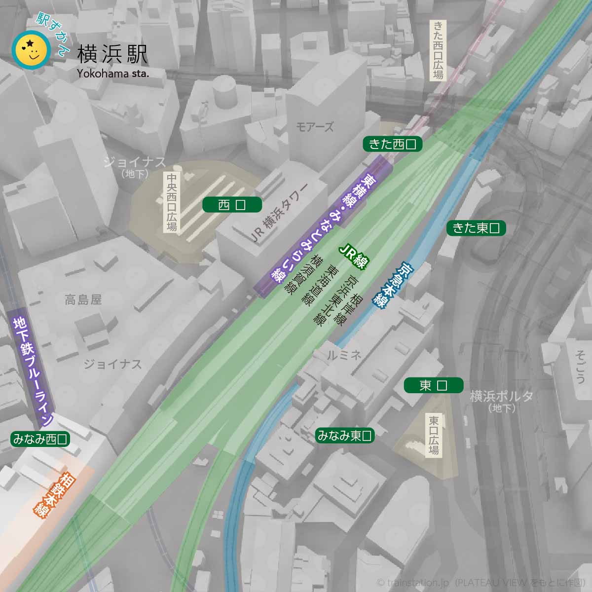 横浜駅周辺地図と鉄道路線図