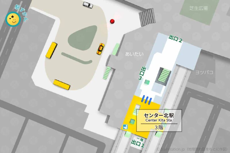 センター北駅構内図と周辺地図