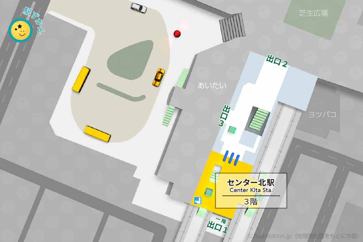 センター北駅構内図と周辺地図
