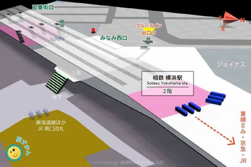 相鉄横浜駅2階 構内図と周辺地図