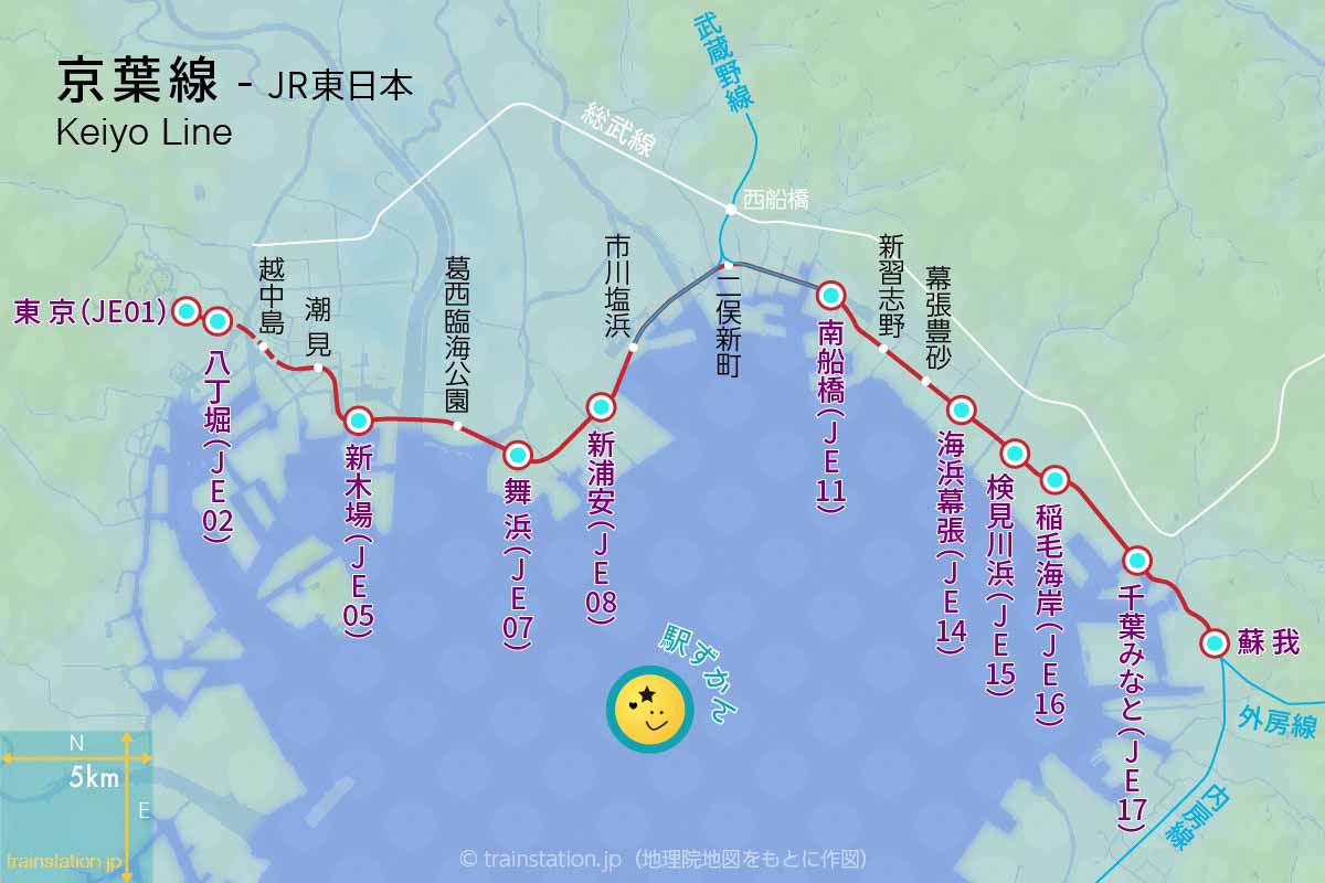 京葉線路線図と周辺地図