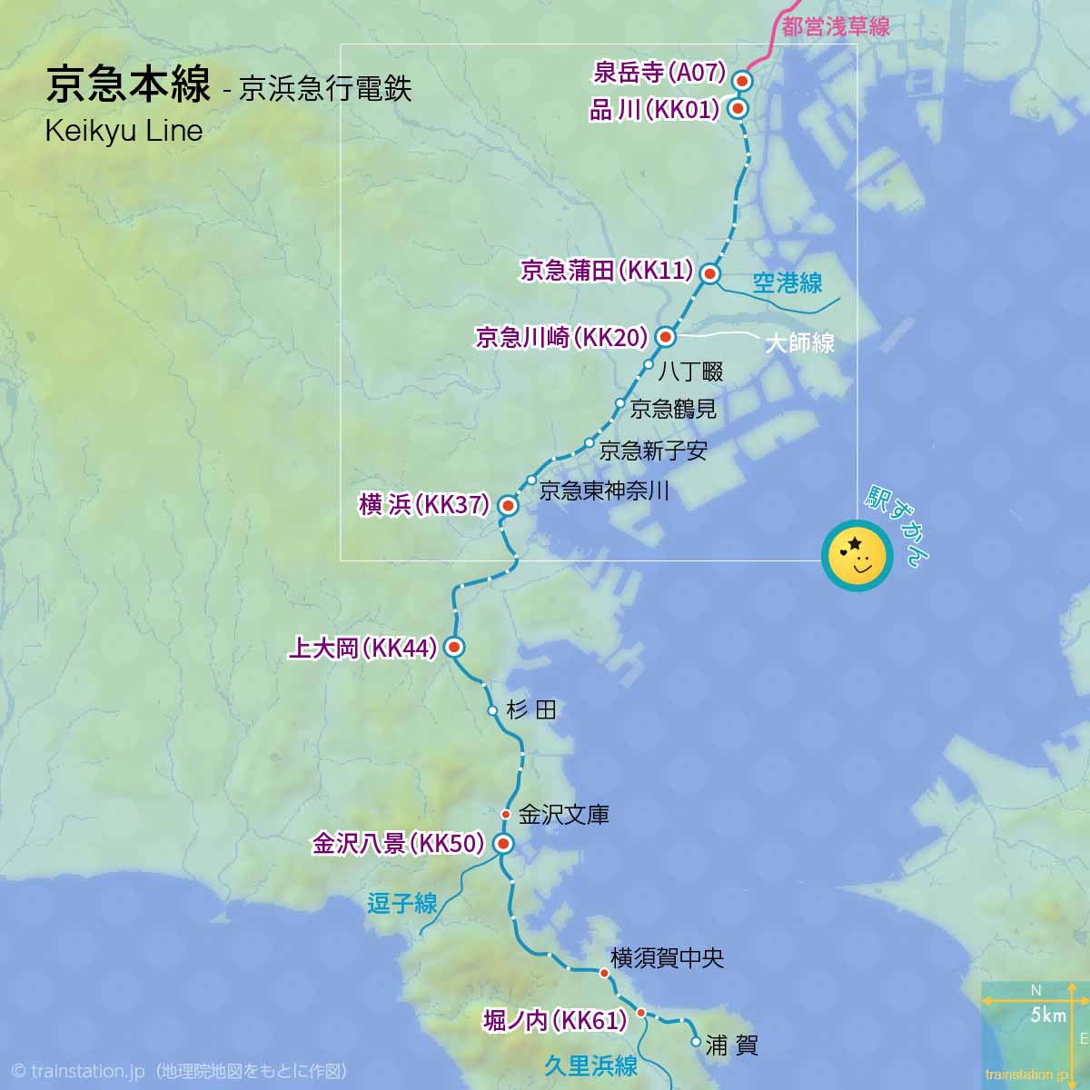 京急本線路線図と地形地図