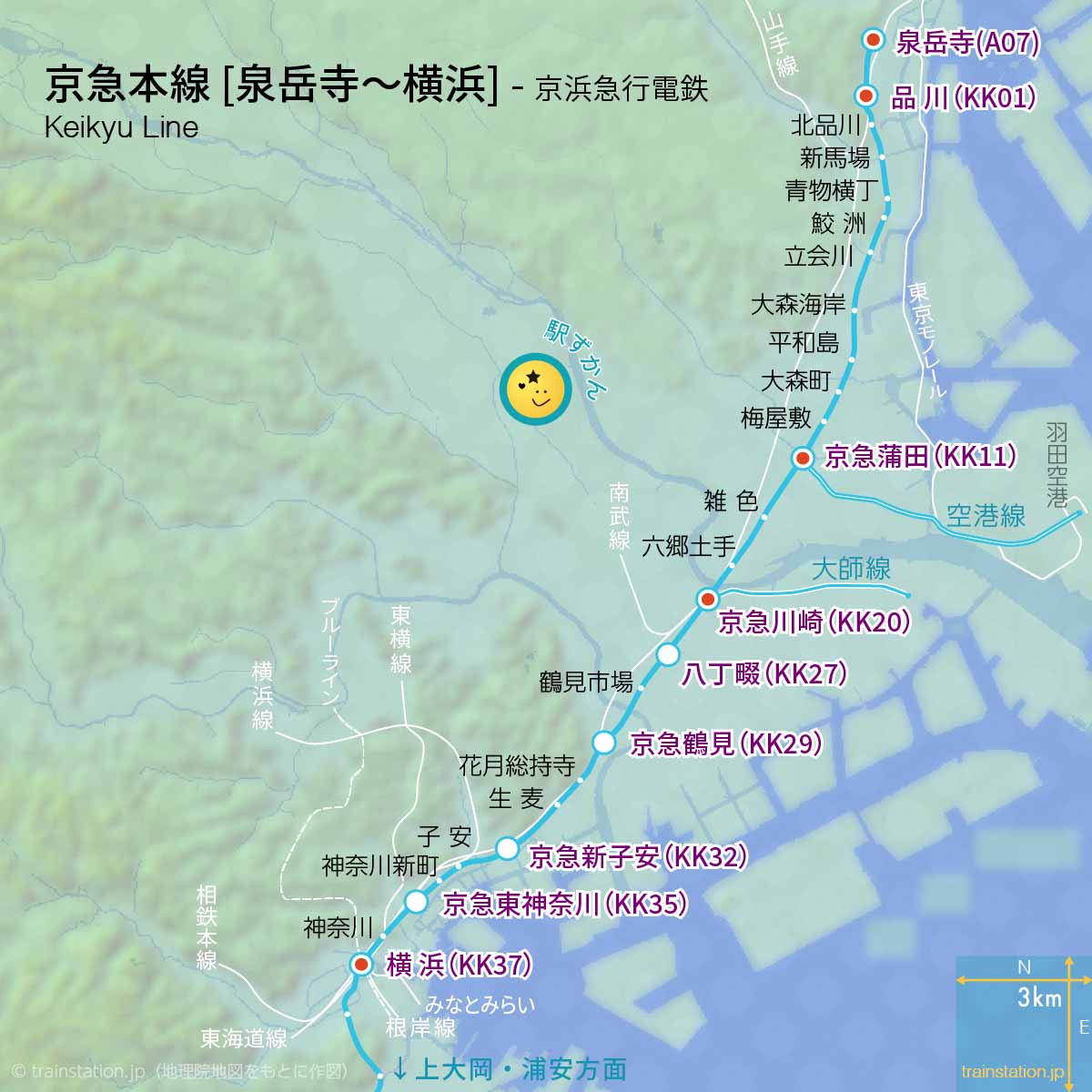 京急本線路線図:泉岳寺駅〜横浜駅