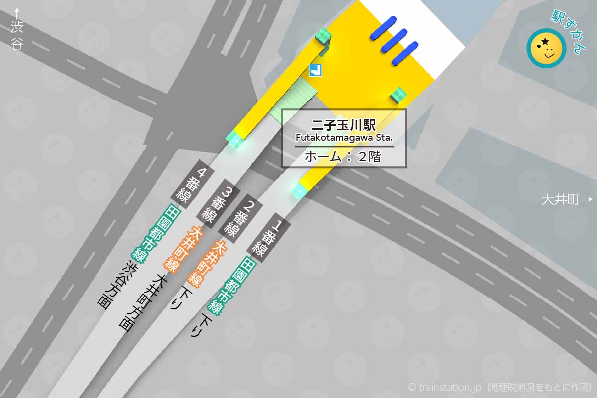 二子玉川駅乗り換えルートマップ・ホーム図