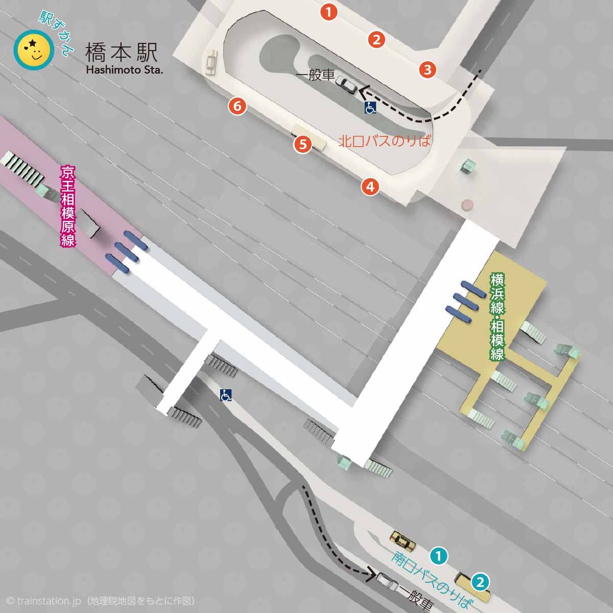橋本駅ロータリーマップ-一般車寄せやバス停位置