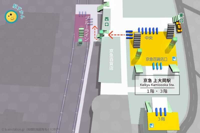 京急 上大岡駅構内図と周辺地図