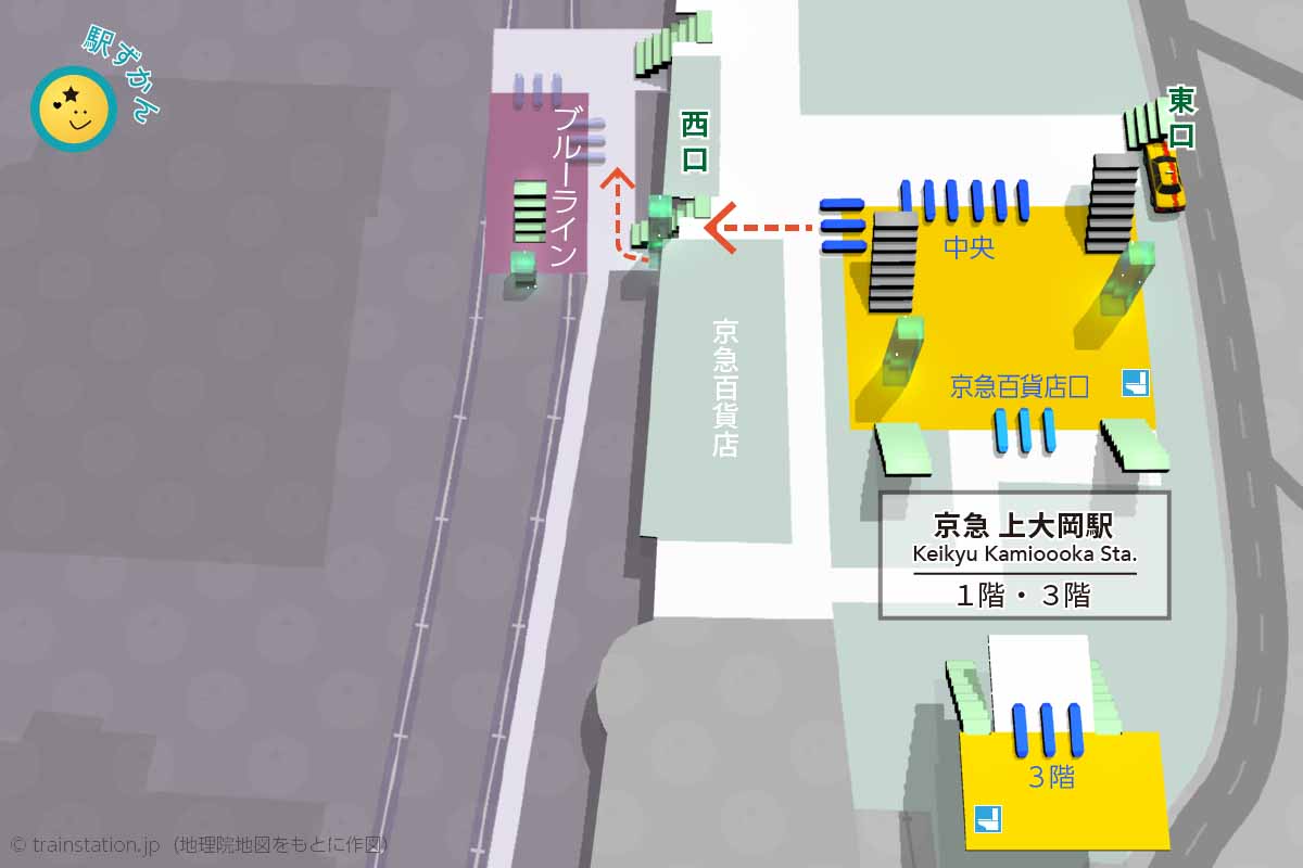 京急 上大岡駅構内図と周辺地図