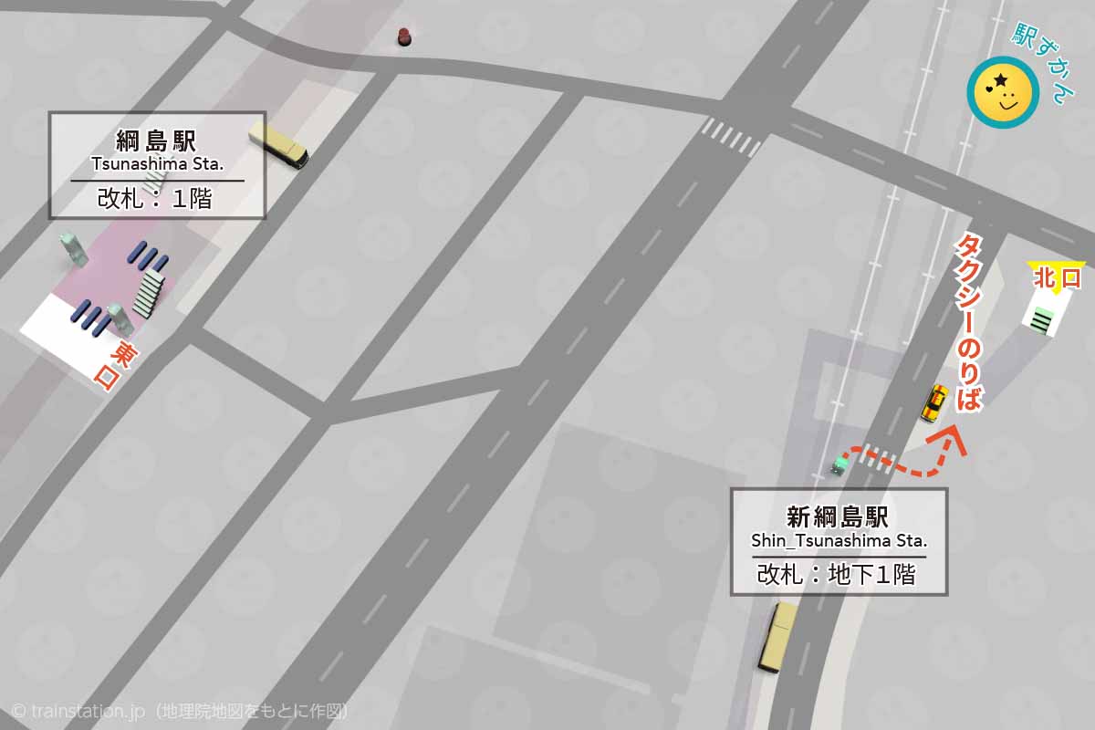 新綱島駅タクシー乗り場マップと綱島駅までの地図
