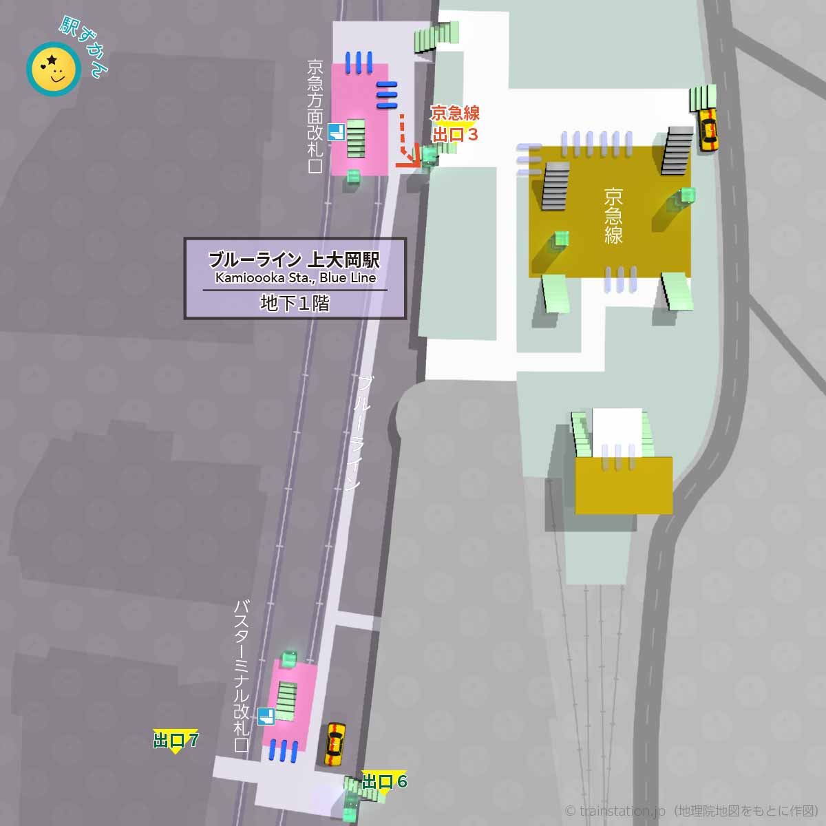 ブルーライン上大岡駅構内図と周辺地図