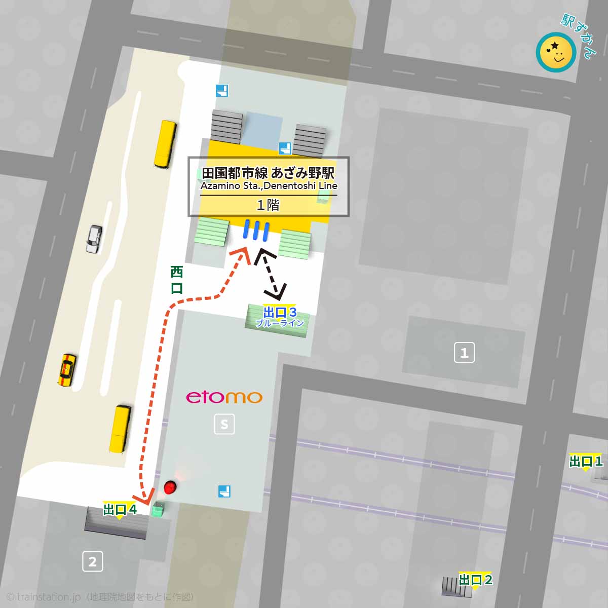 あざみ野駅１階の構内図,乗り換えルート