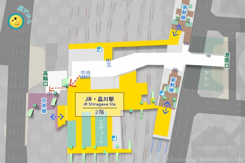 品川駅構内図（JR）と周辺地図