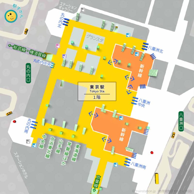 東京駅構内図1階と周辺地図