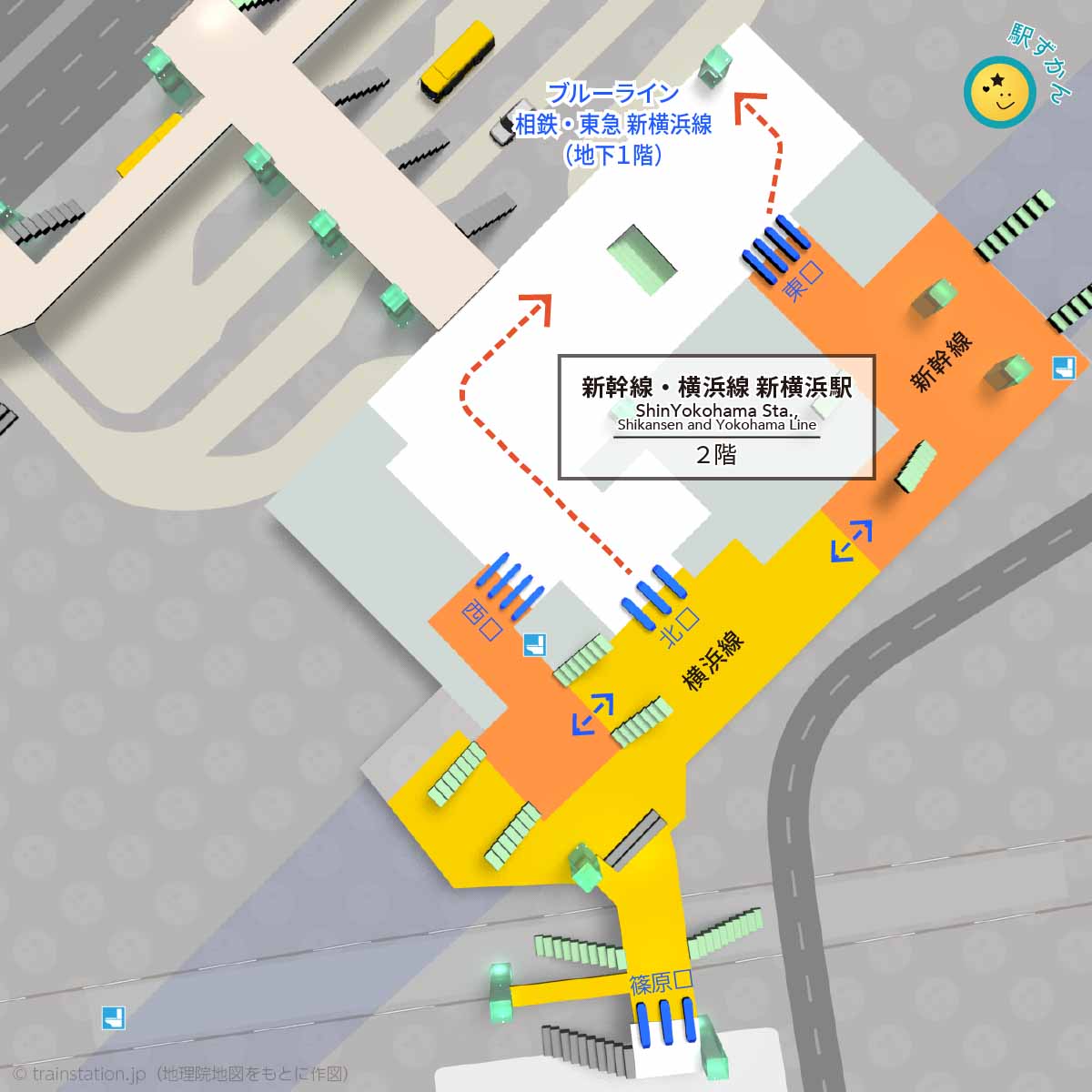 JR新横浜駅構内図と周辺地図