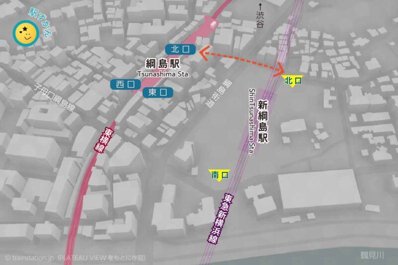 綱島駅・新綱島駅周辺地図と路線図