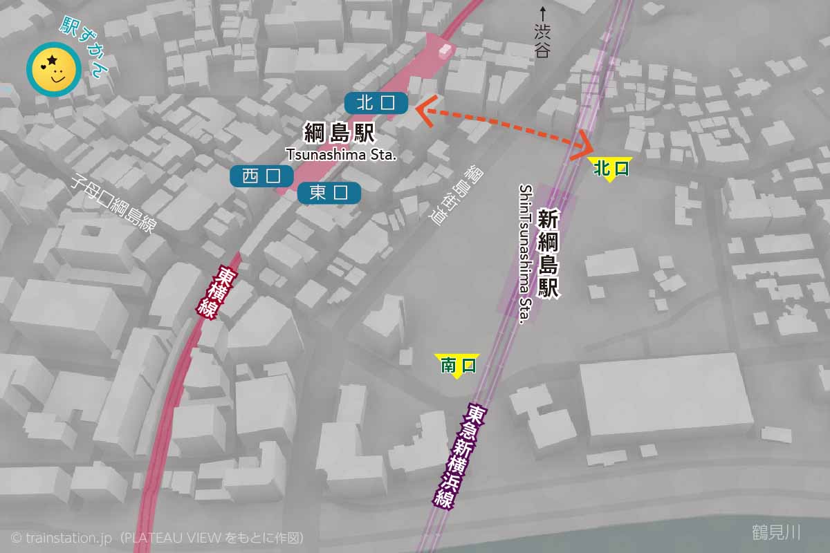 綱島駅・新綱島駅周辺地図と路線図