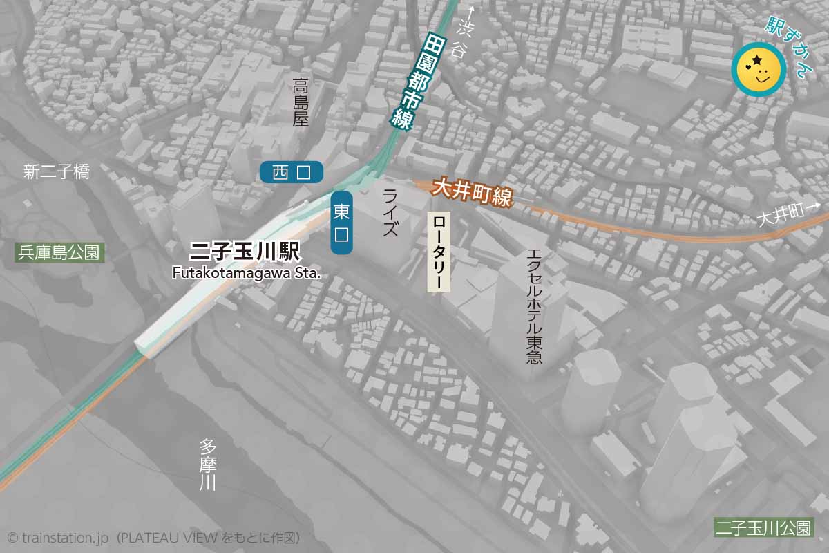 二子玉川駅周辺マップ,ライズ,高島屋,エクセルホテル