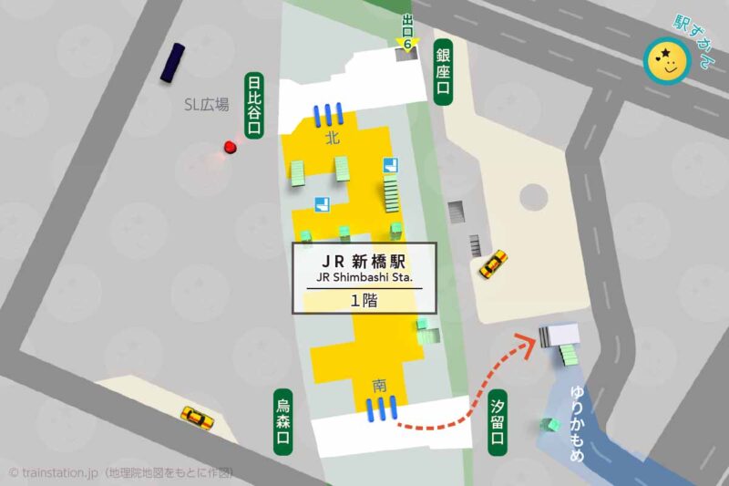 JR新橋駅構内図１階と周辺地図