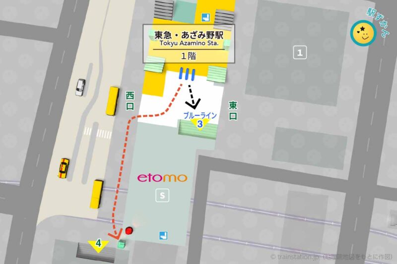 あざみ野駅構内図（田園都市線）と周辺地図