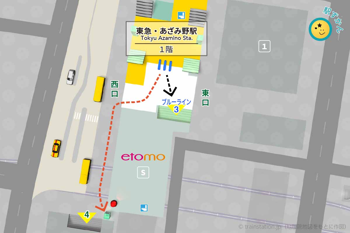 あざみ野駅構内図(田園都市線)と周辺地図