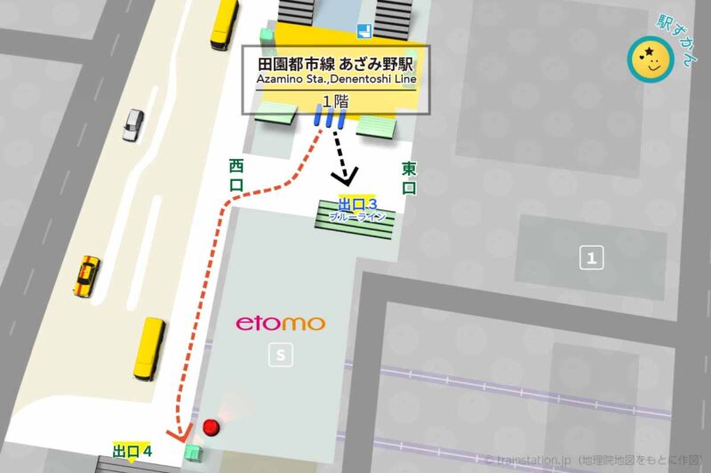 あざみ野駅構内図１階と周辺地図