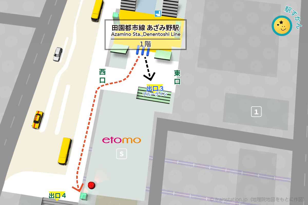 あざみ野駅構内図1階と周辺地図